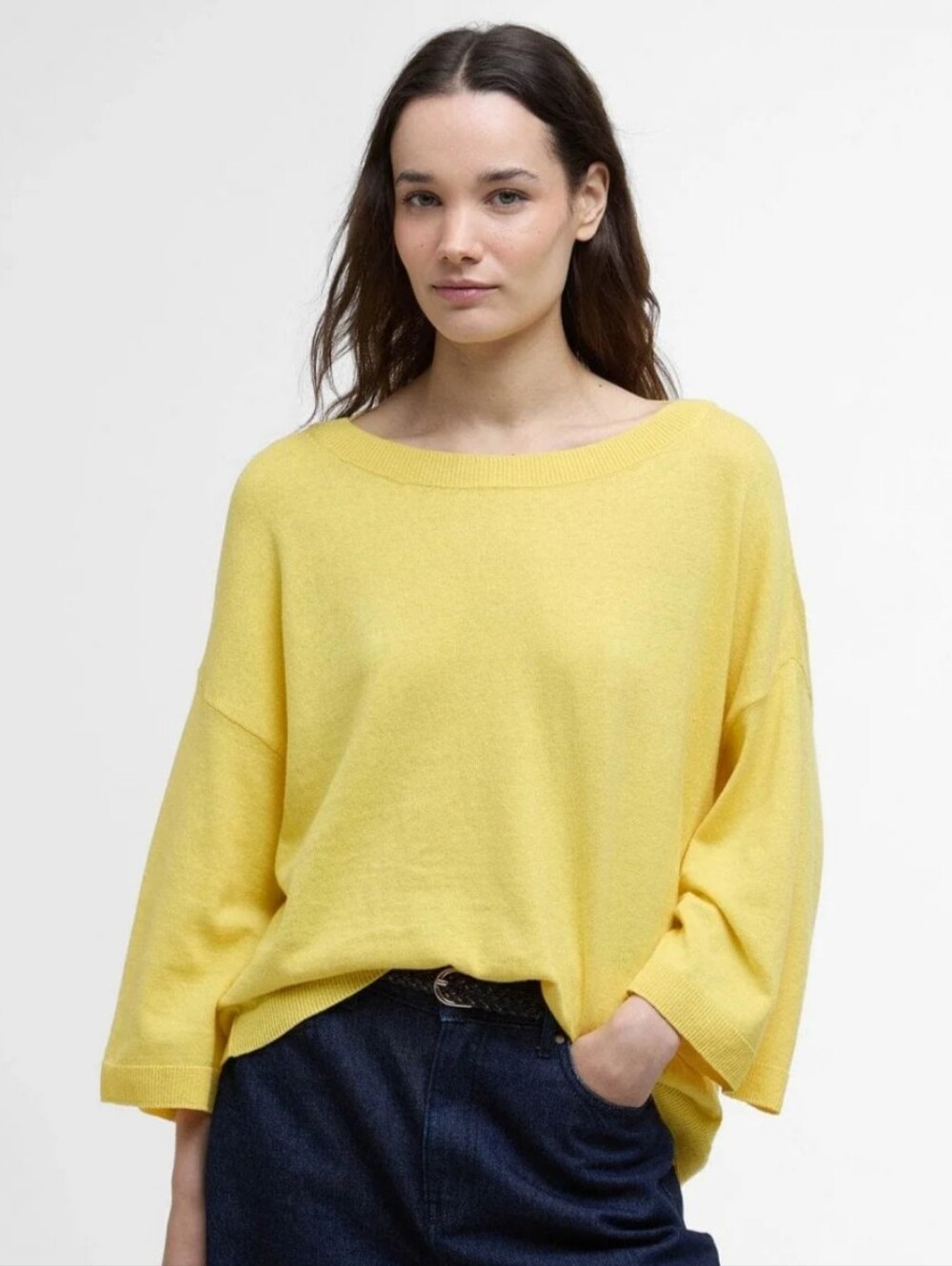 Barbour Women's Lucy Knitted Jumper Sweater Cotton & Linen Sunray Yellow Sz 10